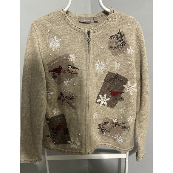 Croft And Barrow Sweaters - Croft & Barrow Cardigan Sweater Birds Snowflakes Winter Silk Blend Sz M